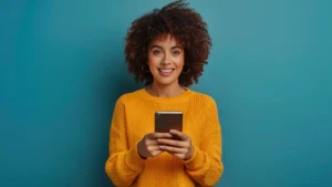 A girl holding her phone to fulfill online survey